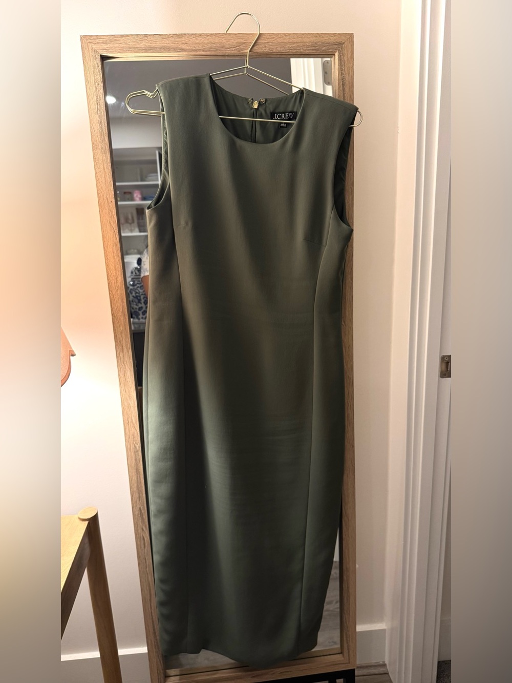J. Crew Olive Sleeveless Midi Sheath Dress